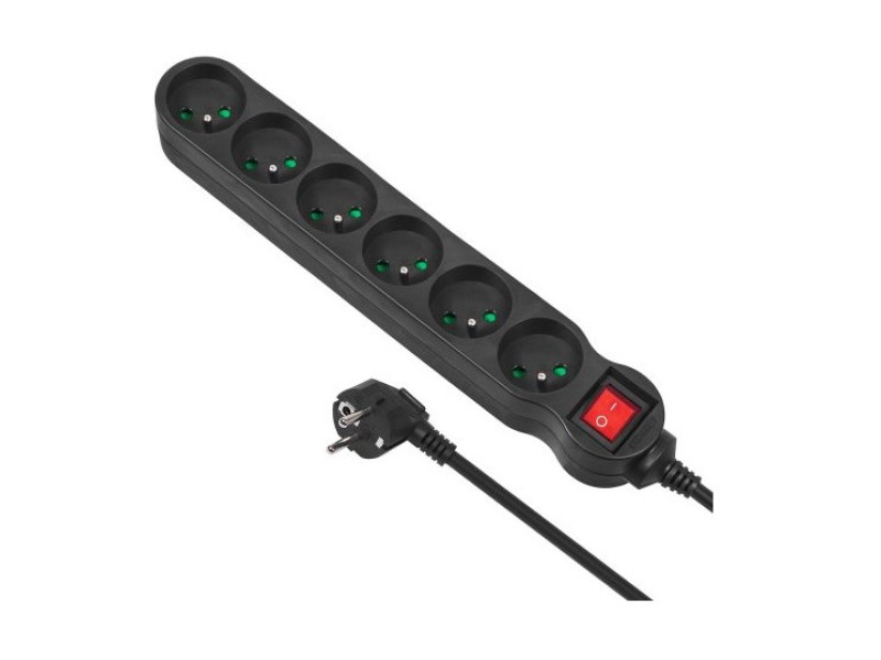 Maclean MCE225 power extension 1.5 m 6 AC outlet(s) Indoor Black
