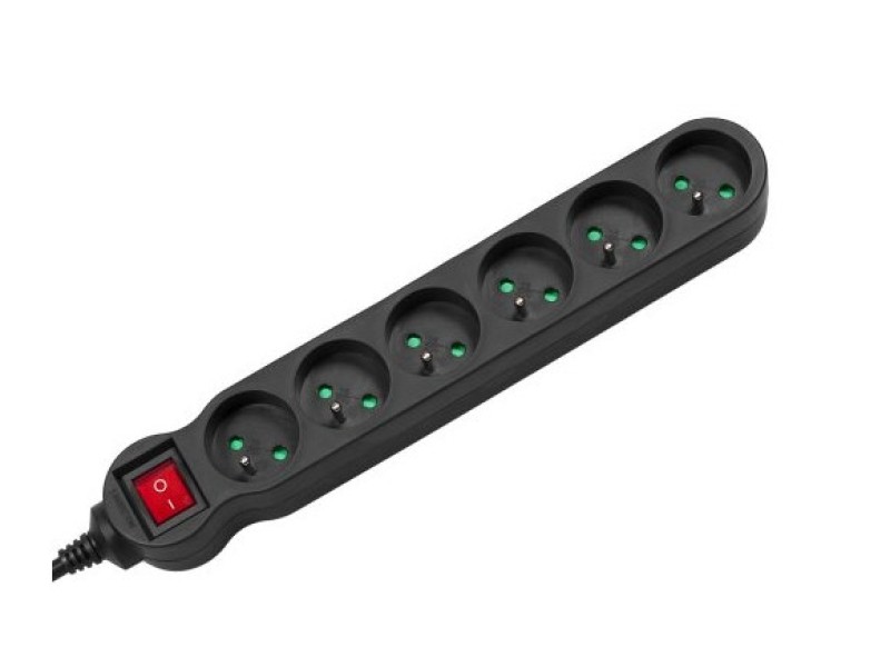 Maclean MCE225 power extension 1.5 m 6 AC outlet(s) Indoor Black