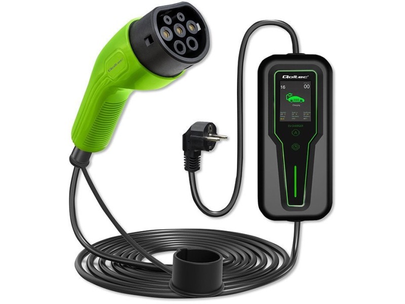 Qoltec 52465 Mobile charger for EV 2-in-1 Type2 with regulation | 3.5kW | 230V | LCD | Portable | Wallbox | 5m Qoltec 52465 Mobile charger for EV 2-in-1 Type2 with regulation | 3.5kW | 230V | LCD | Portable | Wallbox | 5m