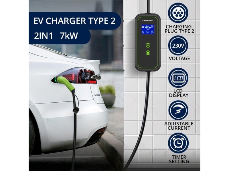 Qoltec Mobile charger for EV cars 2-in-1 Type 2 7kW 230V CEE 3 PIN