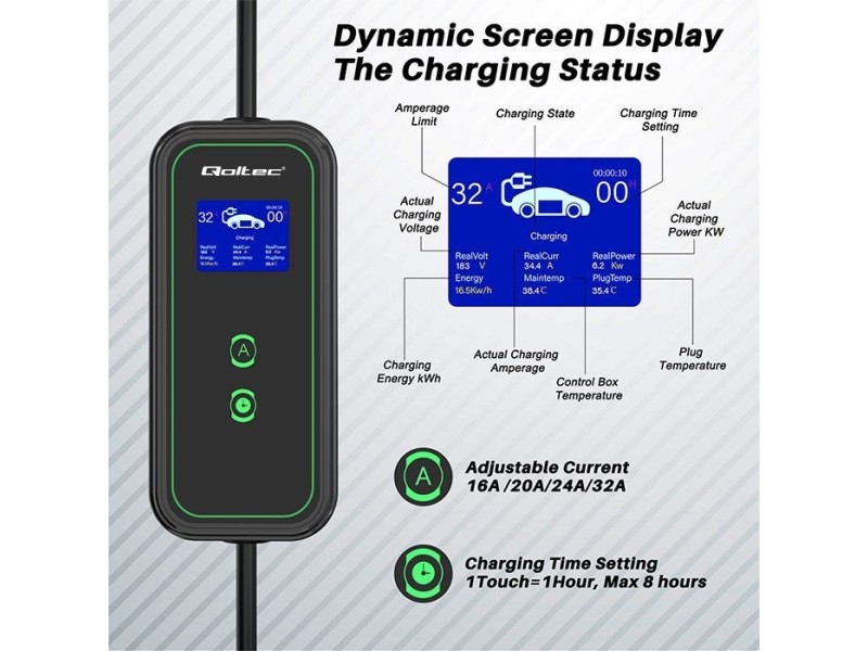 Qoltec Mobile charger for EV cars 2-in-1 Type 2 7kW 230V CEE 3 PIN