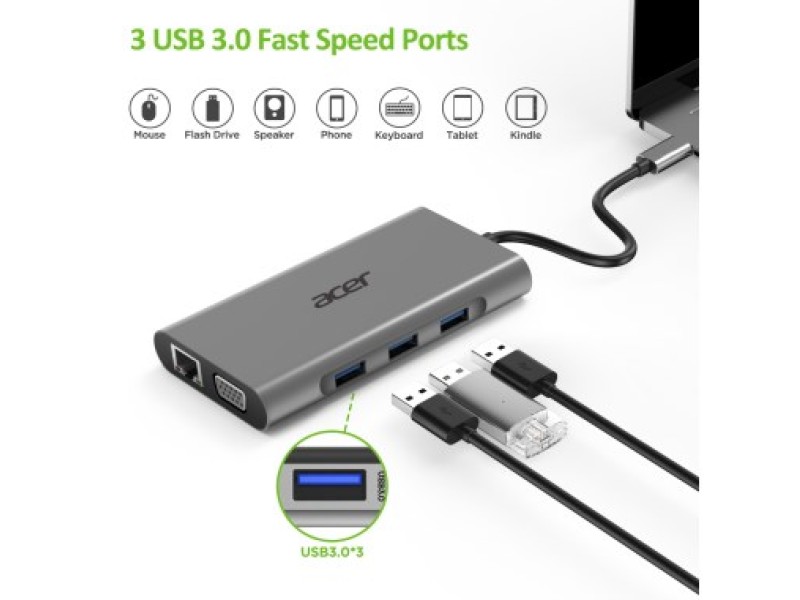 Acer HP.DSCAB.002 laptop dock/port replicator USB 3.2 Gen 1 (3.1 Gen 1) Type-C Silver