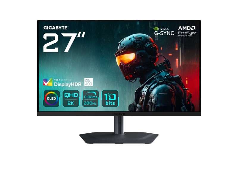 GIGABYTE MO27Q2A 27” OLED 2K QHD Gaming Monitor - 2560 x 1440, 280Hz, 0.03ms, 250 cd/m², FreeSync Premium Pro, DisplayHDR True Black 400, HDMI 2.1, Displayport 1.4