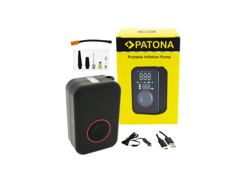 PATONA Electric tire inflator 10.3 bar / 150 PSI Powerbank and LED light Black