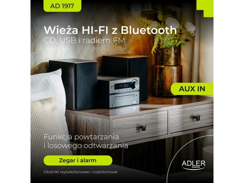 Adler AD 1917 HI-FI Tower Bluetooth/ CD/ USB/ FM Radio Black