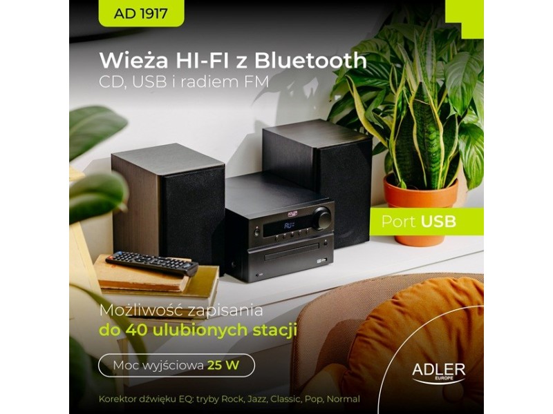 Adler AD 1917 HI-FI Tower Bluetooth/ CD/ USB/ FM Radio Black