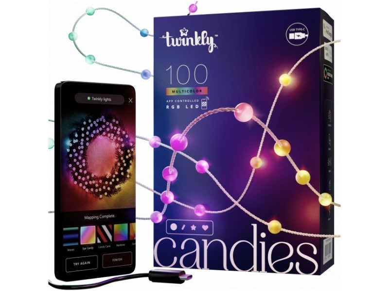 Twinkly Candies LED Christmas tree lights TWKP100RGB-T 6 m 100 pearl-shaped lights