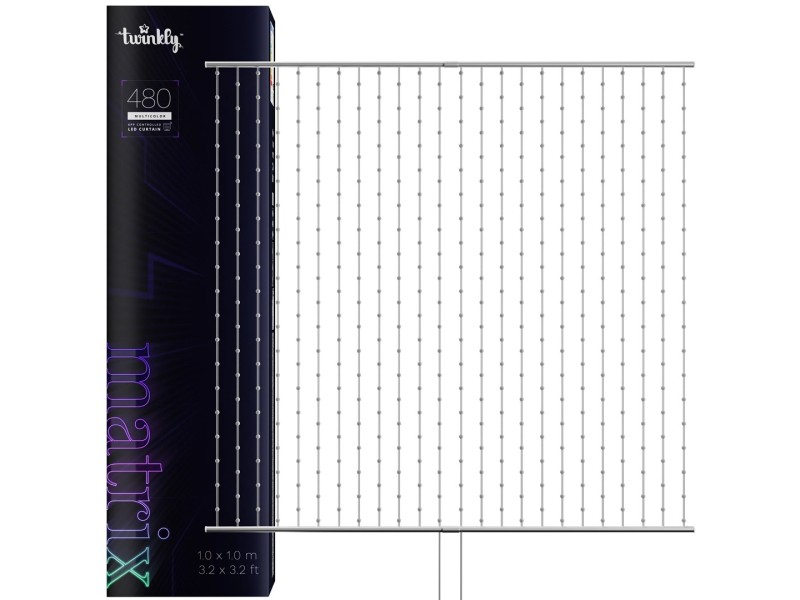 Twinkly Matrix - 480 RGB LED Pearl-shaped lights, clear wire, 3.3x3.3ft F-plug type