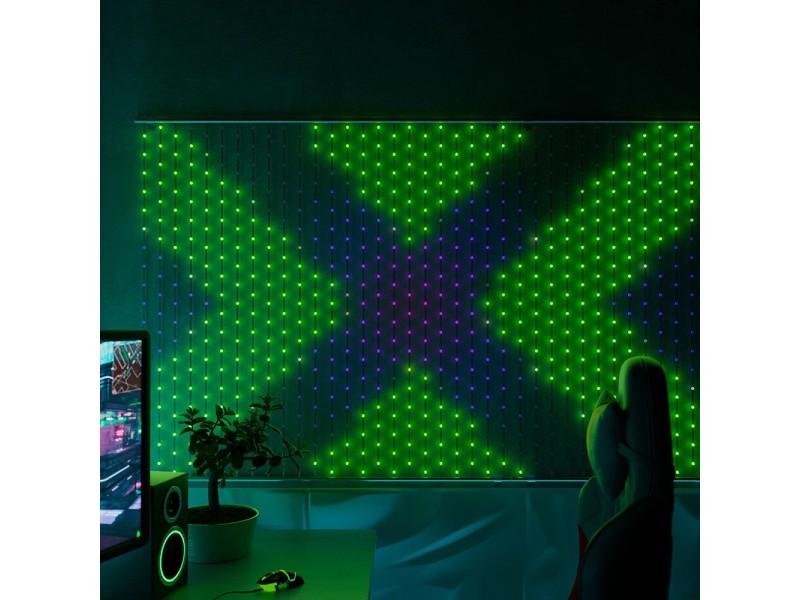 Twinkly Matrix - 480 RGB LED Pearl-shaped lights, clear wire, 3.3x3.3ft F-plug type