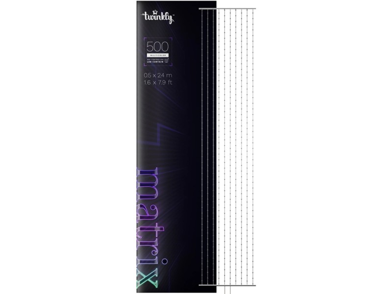 Twinkly Matrix - 500 RGB LED Pearl-shaped lights, clear wire, 1.7x7.8ft F-plug type