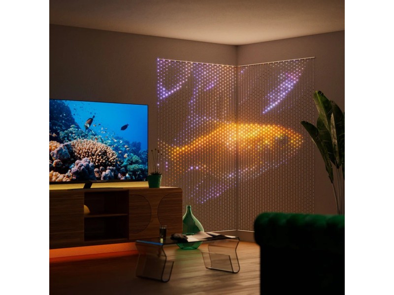 Twinkly Matrix - 500 RGB LED Pearl-shaped lights, clear wire, 1.7x7.8ft F-plug type