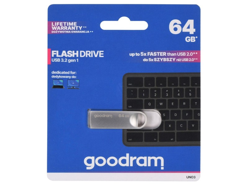 Goodram USB UNO3-0640S0R11 USB flash drive 64 GB USB Type-A 3.2 Gen 1 (3.1 Gen 1) Silver