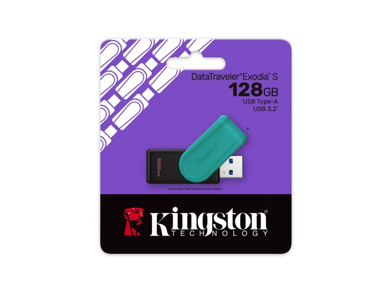 Kingston Technology DataTraveler 128GB Portable USB 3.2 Gen 1 Exodia S (Black/Turquoise)