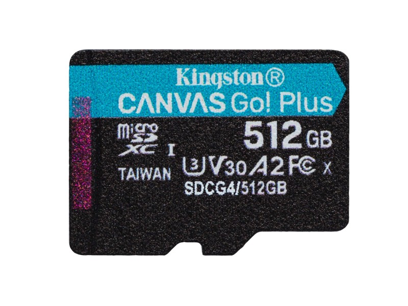 Kingston Technology 512GB microSDXC Canvas Go Plus Gen4 200R A2 U3 Single Pack w/o ADP
