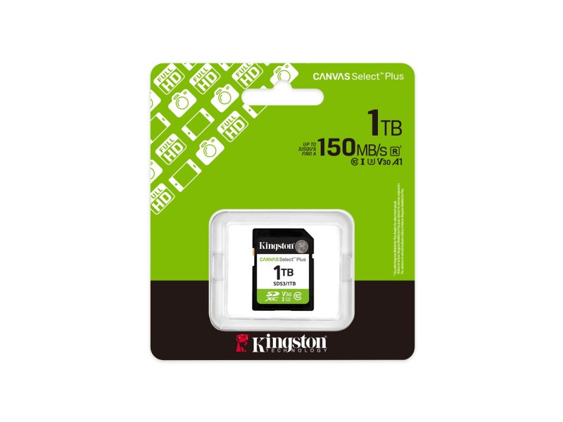 Kingston Technology 1TB SDXC Canvas Select Plus Gen3 150MB/s C10 UHS-I U3 V30