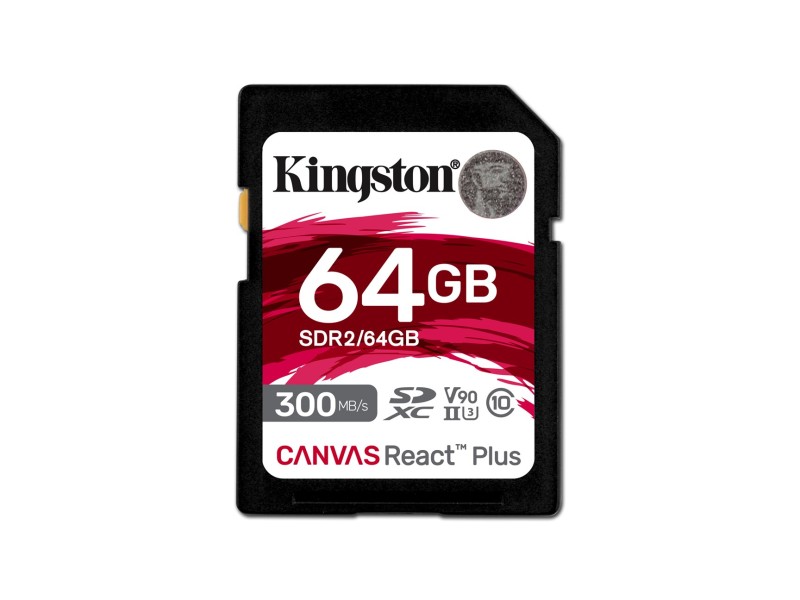 Kingston Technology 64GB Canvas React Plus SDXC UHS-II 300R/260W U3 V90 for Full HD/4K/8K