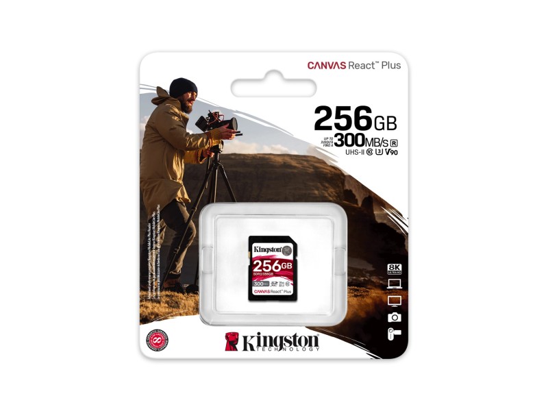 Kingston Technology 256GB Canvas React Plus SDXC UHS-II 300R/260W U3 V90 for Full HD/4K/8K
