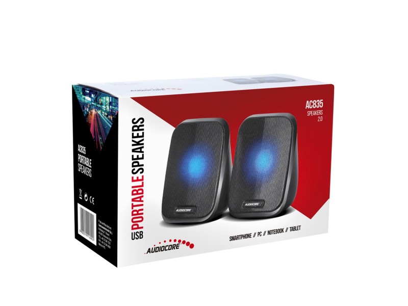 Audiocore AC835 2.0 Stereo Speakers With LED Backlighting For PC Laptop Smartphone