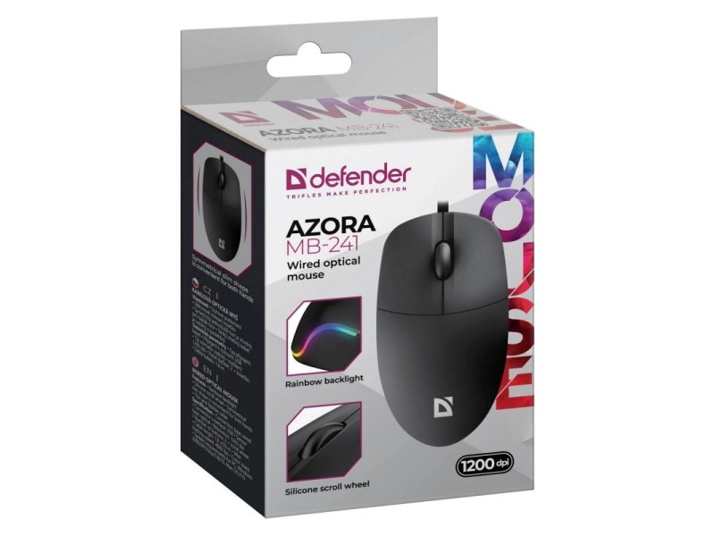 WIRED MOUSE DEFENDER AZORA MB-241 RF BLACK 1200dpi 3P