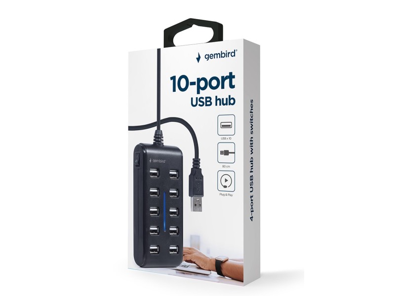 Gembird UHB-U2P10P-01 10-port USB 2.0 hub, black