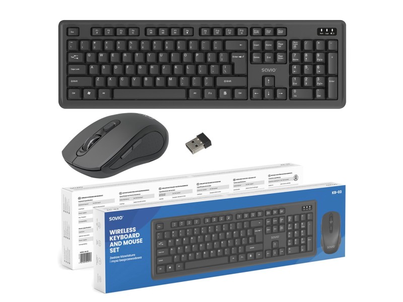 Savio KB-03 keyboard Mouse included Home/Office USB QWERTY US English Black