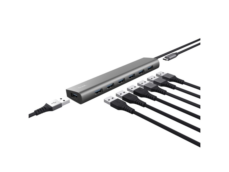 Trust Halyx - Type-A 5000 Mbit/s 7 Port USB 3.2 Gen1 Hub (silver)