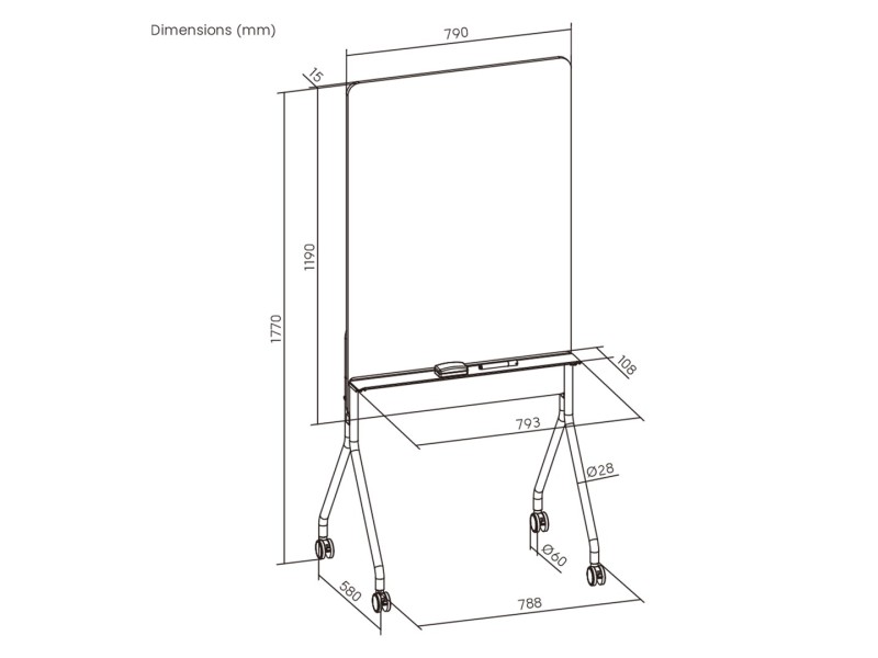 Ergo Office mobile dry erase board, vertical orientation, white, single sided, with shelf, board dimensions 1190x790mm, ER-305