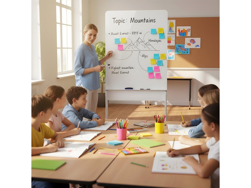 Ergo Office mobile dry erase board, vertical orientation, white, single sided, with shelf, board dimensions 1190x790mm, ER-305