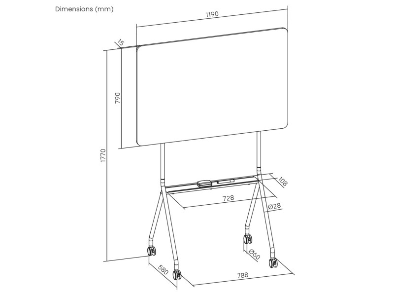 Ergo Office mobile dry erase board, horizontal orientation, white, single sided, with shelf, board dimensions 1190x790mm, ER-306