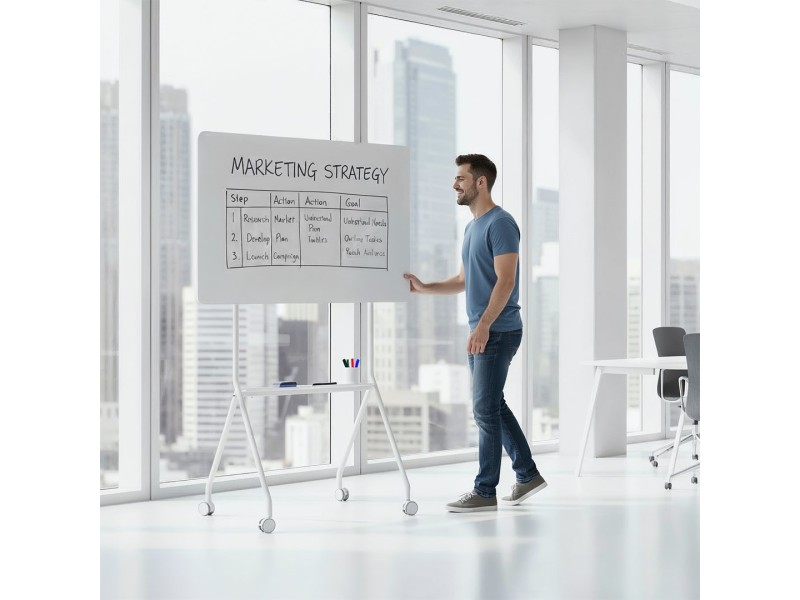 Ergo Office mobile dry erase board, horizontal orientation, white, single sided, with shelf, board dimensions 1190x790mm, ER-306