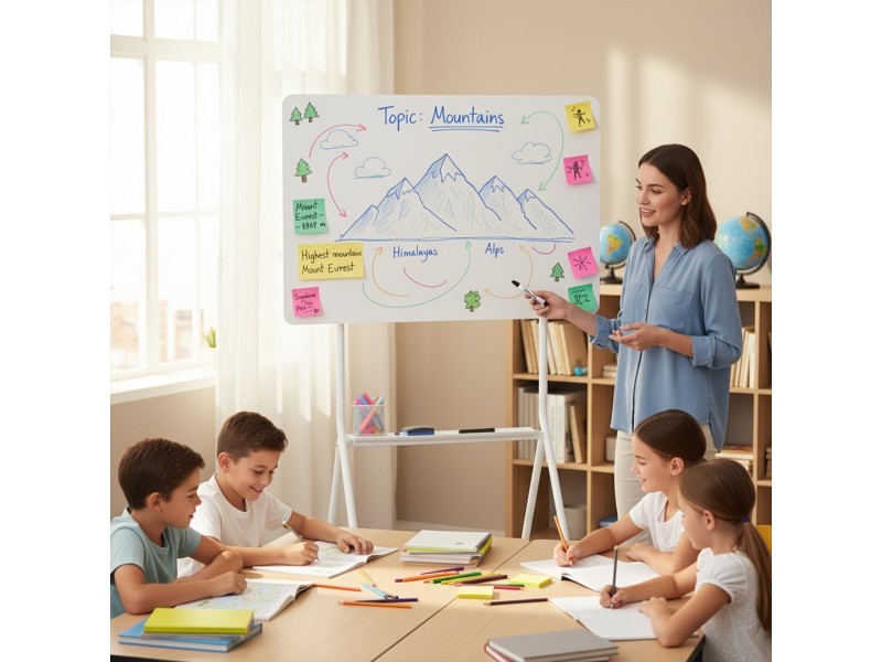 Ergo Office mobile dry erase board, horizontal orientation, white, single sided, with shelf, board dimensions 1190x790mm, ER-306