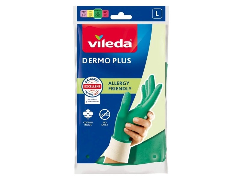 Vileda Dermo Plus ‘L’ Gloves Green Cotton, Nitrile