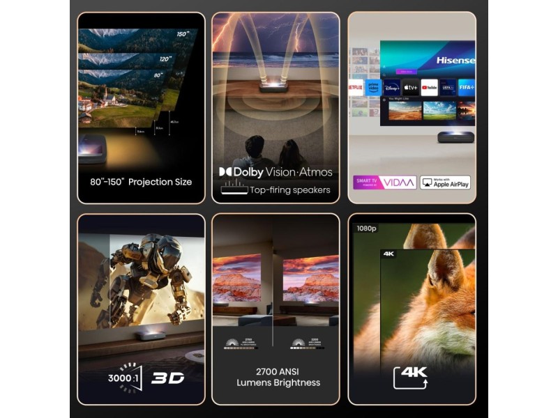 Hisense Laser TV PL2 Ultra short throw projector 2700 ANSI lumens DLP UHD 4K (3840x2160) 3D Black Hisense Laser TV PL2 Ultra short throw projector 2700 ANSI lumens DLP UHD 4K (3840x2160) 3D Black