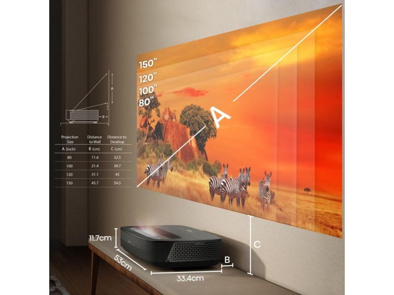 Hisense Laser TV PL2 Ultra short throw projector 2700 ANSI lumens DLP UHD 4K (3840x2160) 3D Black Hisense Laser TV PL2 Ultra short throw projector 2700 ANSI lumens DLP UHD 4K (3840x2160) 3D Black