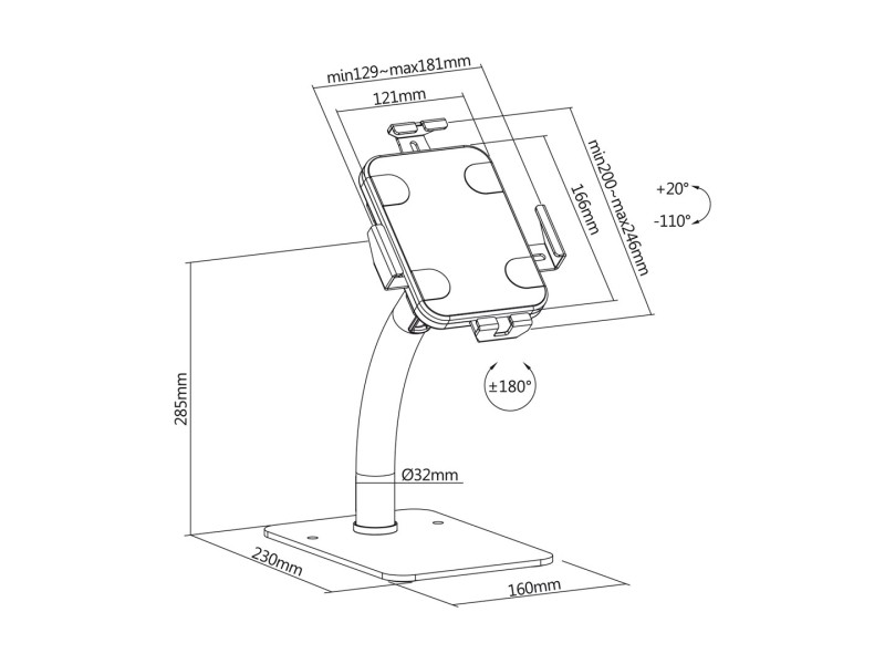 Maclean MC-468W Universal Tablet Stand Holder Lockable 7.9