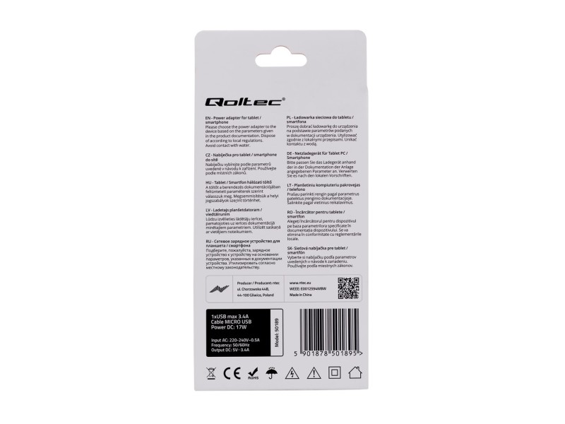 Qoltec 50189 mobile device charger Indoor Black