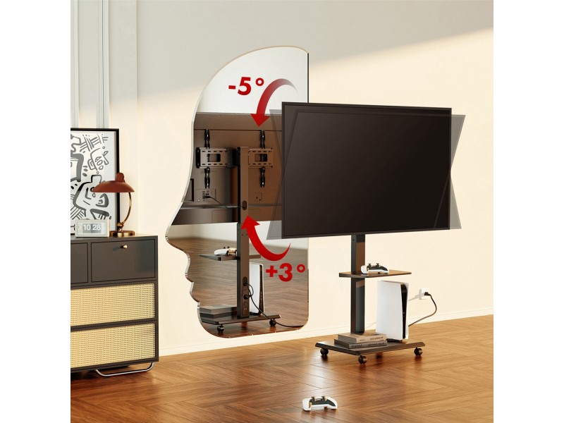 Stand / cart for TV Ergo-Office, max. load 50kg / 5kg shelf, max. VESA 600x400, built-in power strip, black, ER-304 B