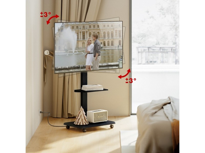 Stand / cart for TV Ergo-Office, max. load 50kg / 5kg shelf, max. VESA 600x400, built-in power strip, black, ER-304 B