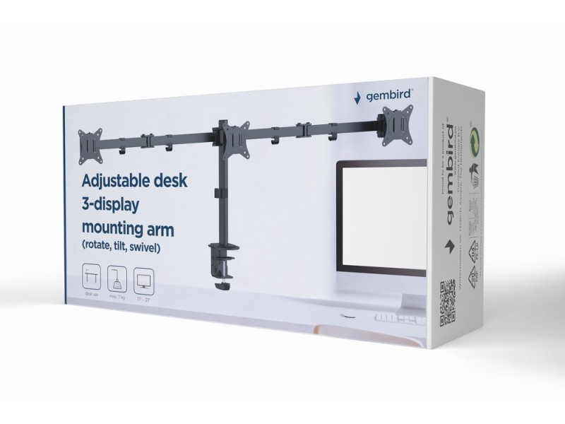 Gembird MA-D3-01 Adjustable desk 3-display mounting arm (rotate, tilt, swivel), 17”-27”, up to 7 kg