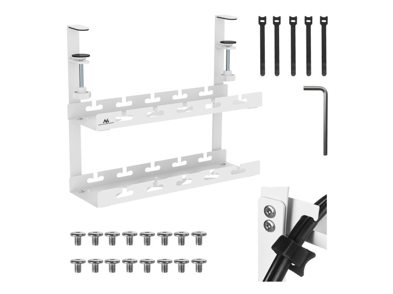 Maclean under-desk cable organizer, max. load 5kg, 2 levels, white, MC-104 W