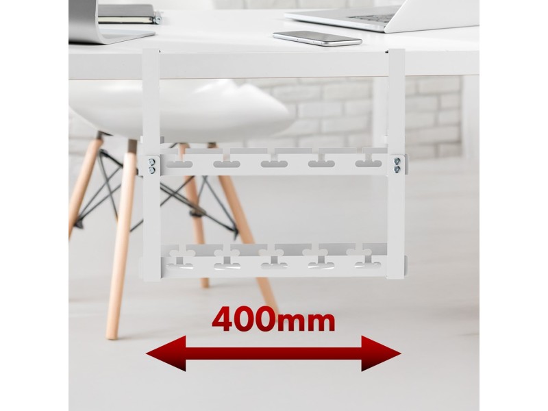Maclean under-desk cable organizer, max. load 5kg, 2 levels, white, MC-104 W