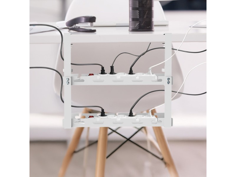 Maclean under-desk cable organizer, max. load 5kg, 2 levels, white, MC-104 W