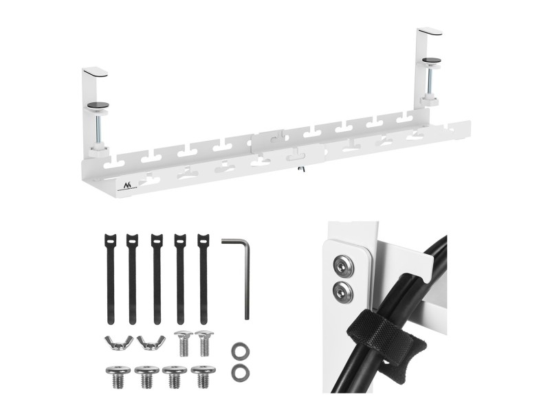 Maclean under-desk cable organizer, max. load 5kg, max. 728mm, white, MC-103 W