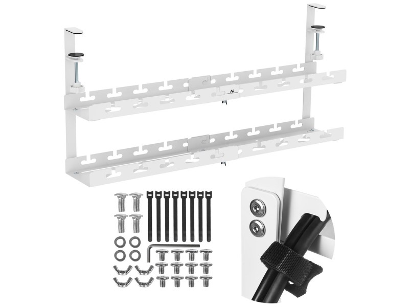 Maclean under-desk cable organizer, max. load 5kg, max. 728mm, 2 levels, white, MC-102 W