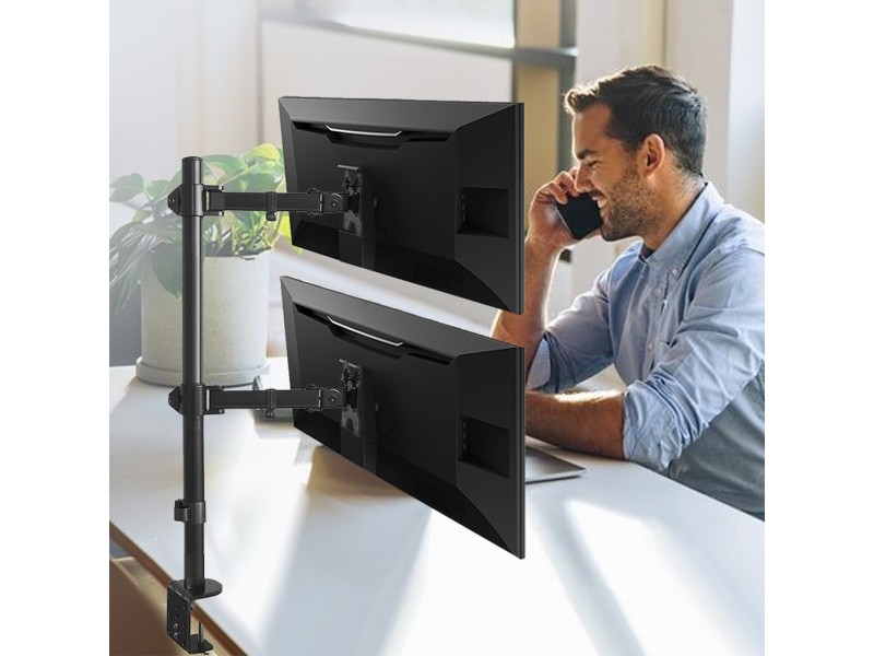 Maclean MC-967 Double Vertical Monitor Desk Mount Screen Holder max VESA 100x100, 13-27