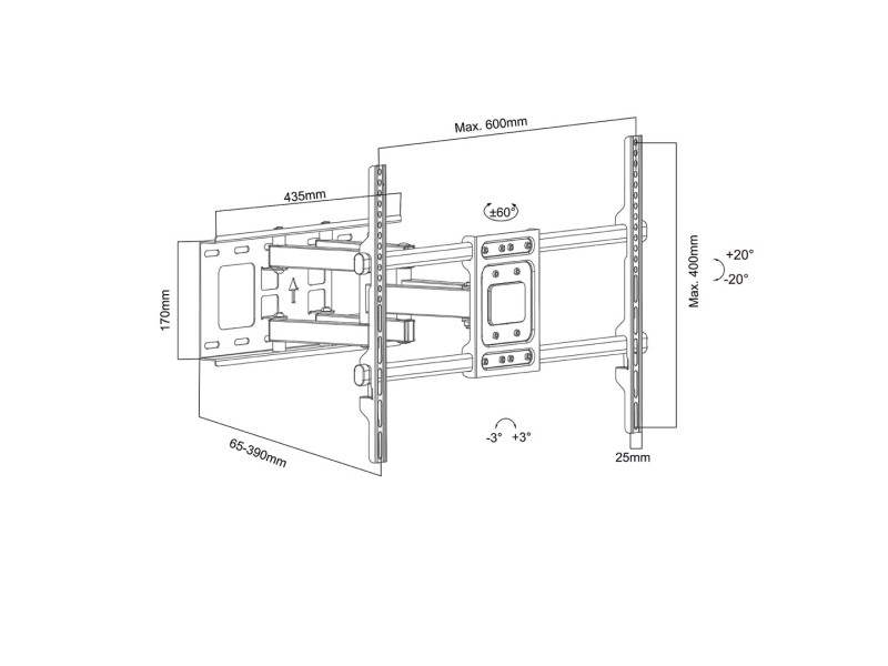 Maclean TV Mount, max VESA 600x400, 32-85