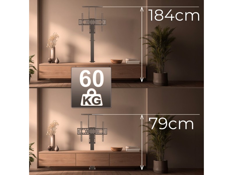 Maclean MC-866T Smart Motorized Electric TV Lift TUYA Mobile App Floor Mount Bracket Alexa Google Home 37''-80'' 60kg Cabinet VESA (EU plug)