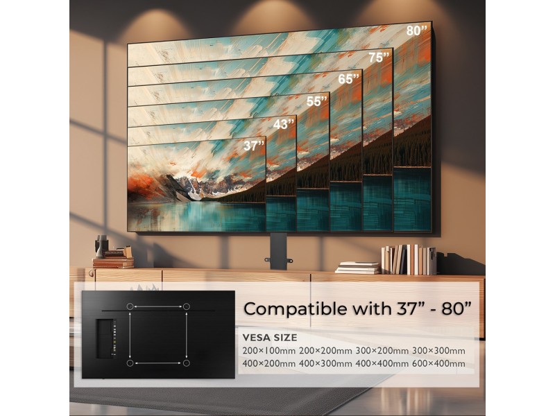 Maclean MC-866T Smart Motorized Electric TV Lift TUYA Mobile App Floor Mount Bracket Alexa Google Home 37''-80'' 60kg Cabinet VESA (EU plug)