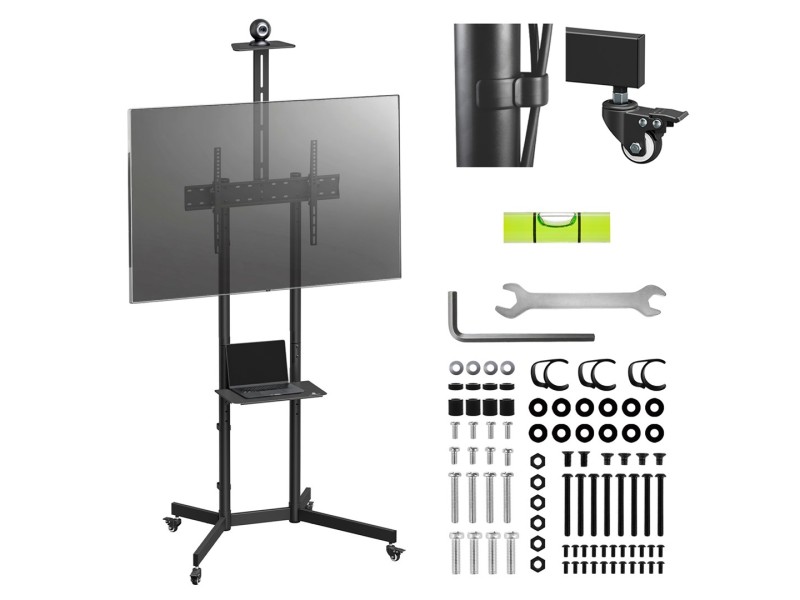 Maclean TV stand / cart, camera shelf, on wheels, 37-70