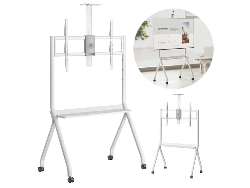 Maclean TV stand / cart, camera shelf, on casters, 55-100